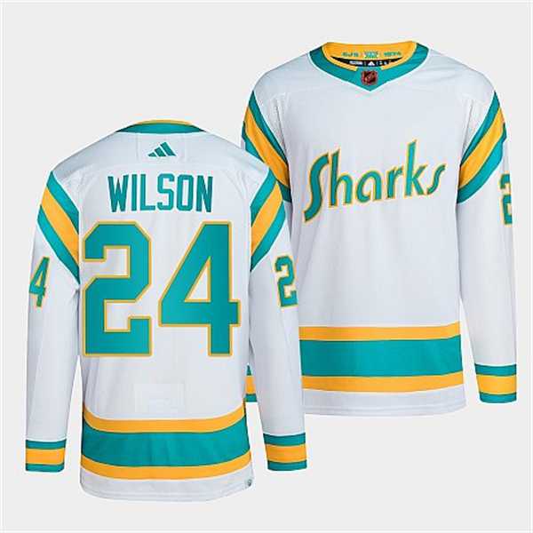 Men%27s San Jose Sharks #24 Doug Wilson White 2022 Reverse Retro Stitched Jersey Dzhi